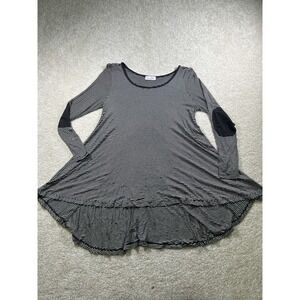 Runway Seven Shirt Womens Large Black White Striped‎ Long Sleeve High Low Top